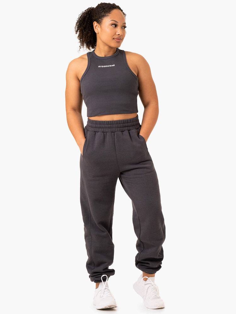 Charcoal Ryderwear Women Tanks Sideline Rib Crop Women's Tanks | AU2840SO