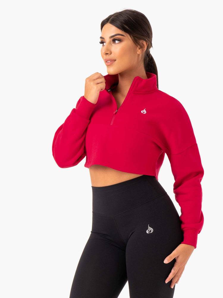 Cherry Red Ryderwear Women Hoodie Base Half Zip Jumper Women's Hoodie | AU1668UT