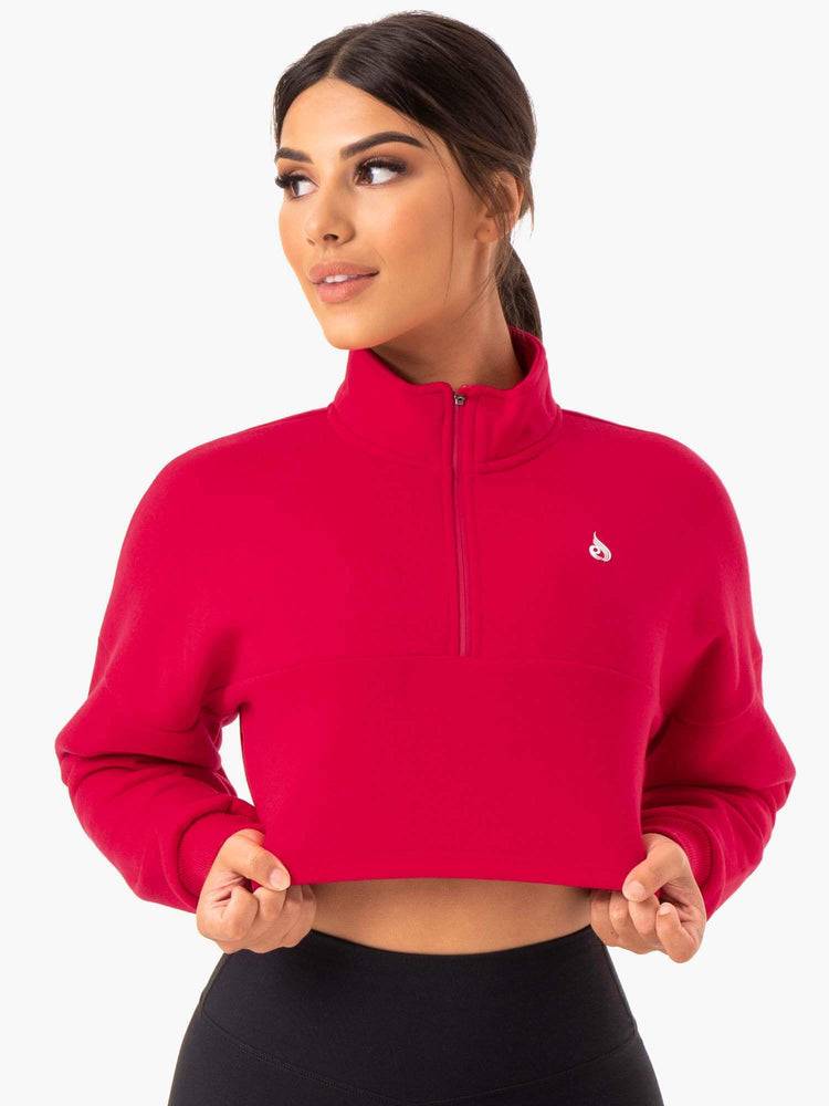 Cherry Red Ryderwear Women Hoodie Base Half Zip Jumper Women's Hoodie | AU1668UT