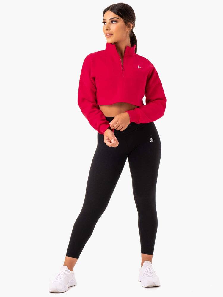 Cherry Red Ryderwear Women Hoodie Base Half Zip Jumper Women's Hoodie | AU1668UT