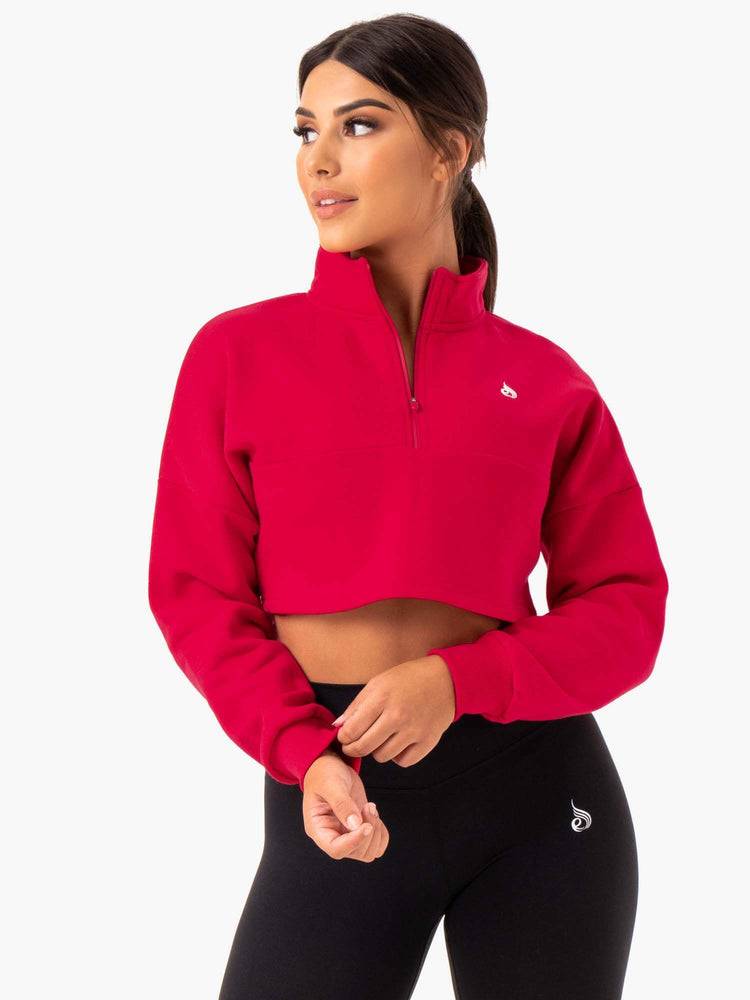 Cherry Red Ryderwear Women Hoodie Base Half Zip Jumper Women\'s Hoodie | AU1668UT