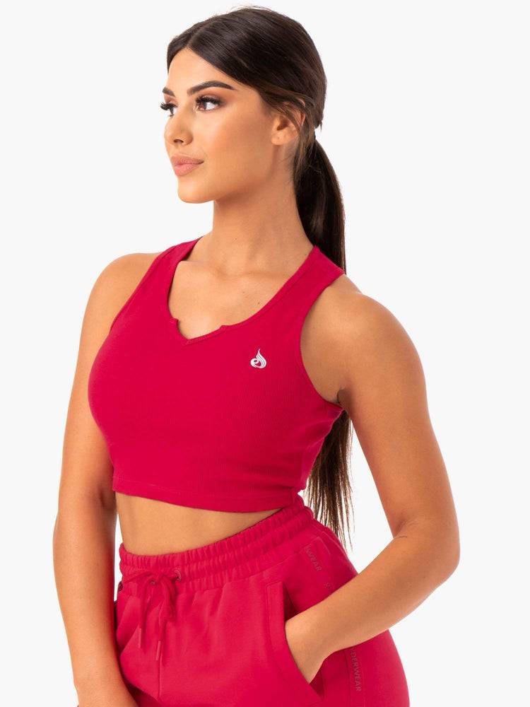 Cherry Red Ryderwear Women Tanks Base V Split Women's Tanks | AU2977HK