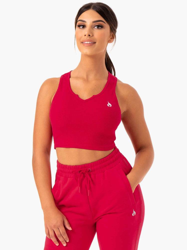 Cherry Red Ryderwear Women Tanks Base V Split Women\'s Tanks | AU2977HK