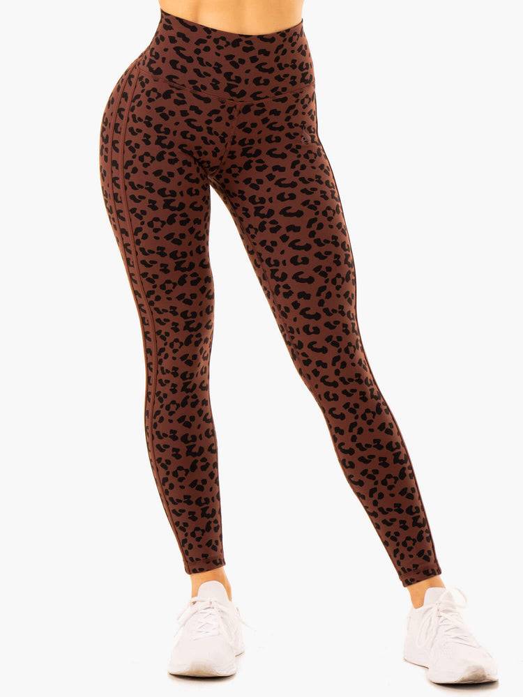 Chocolate Leopard Ryderwear Women Leggings Evolution High Waisted Scrunch Women\'s Leggings | AU1906AP