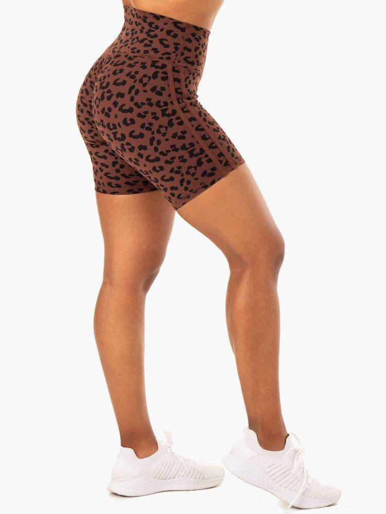 Chocolate Leopard Ryderwear Women Shorts Evolution High Waisted Scrunch Women's Shorts | AU2172JJ