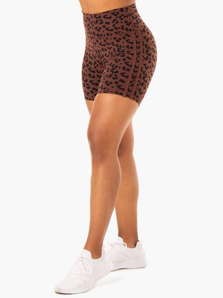 Chocolate Leopard Ryderwear Women Shorts Evolution High Waisted Scrunch Women's Shorts | AU2172JJ