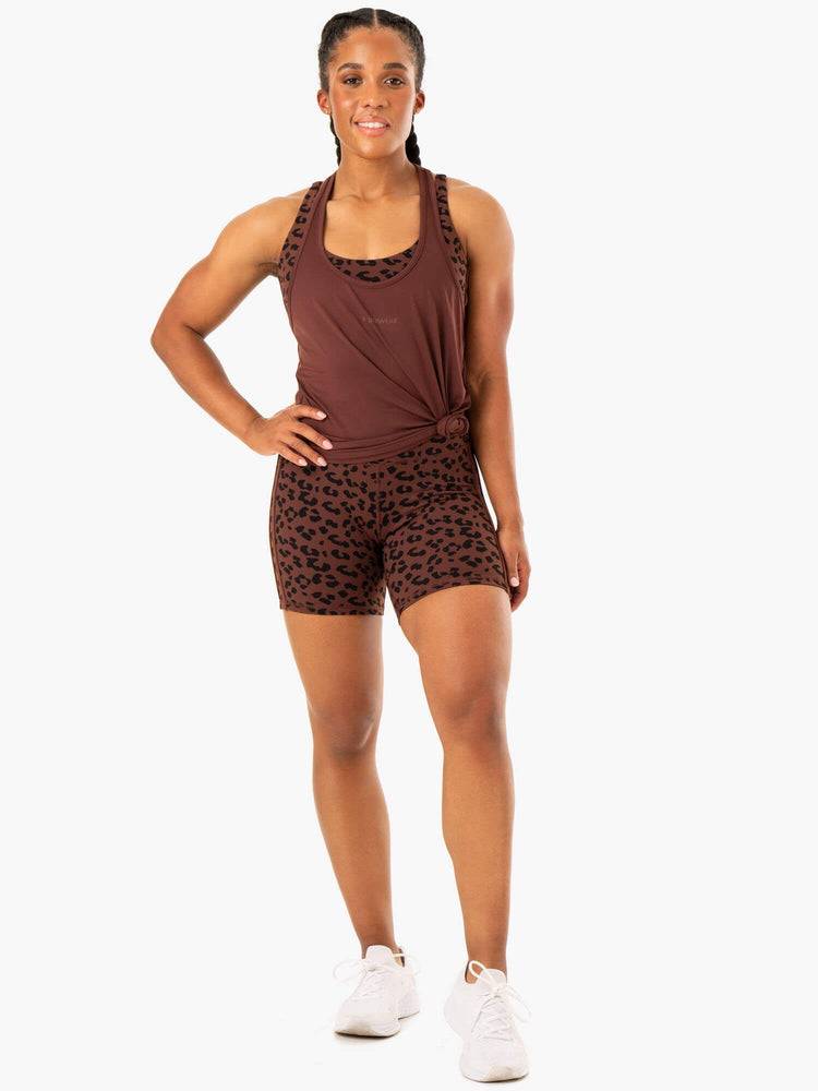 Chocolate Leopard Ryderwear Women Shorts Evolution High Waisted Scrunch Women's Shorts | AU2172JJ