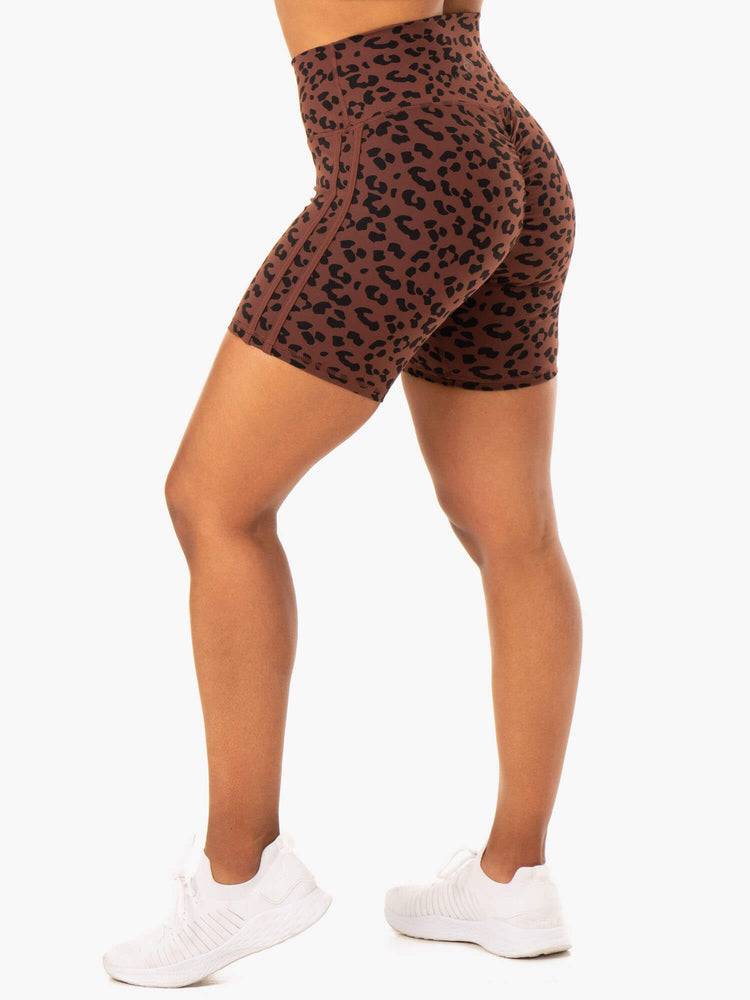 Chocolate Leopard Ryderwear Women Shorts Evolution High Waisted Scrunch Women\'s Shorts | AU2172JJ