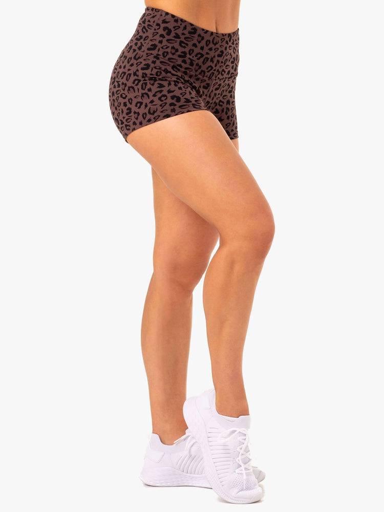 Chocolate Leopard Ryderwear Women Shorts Adapt High Waisted Scrunch Women's Shorts | AU2184EX