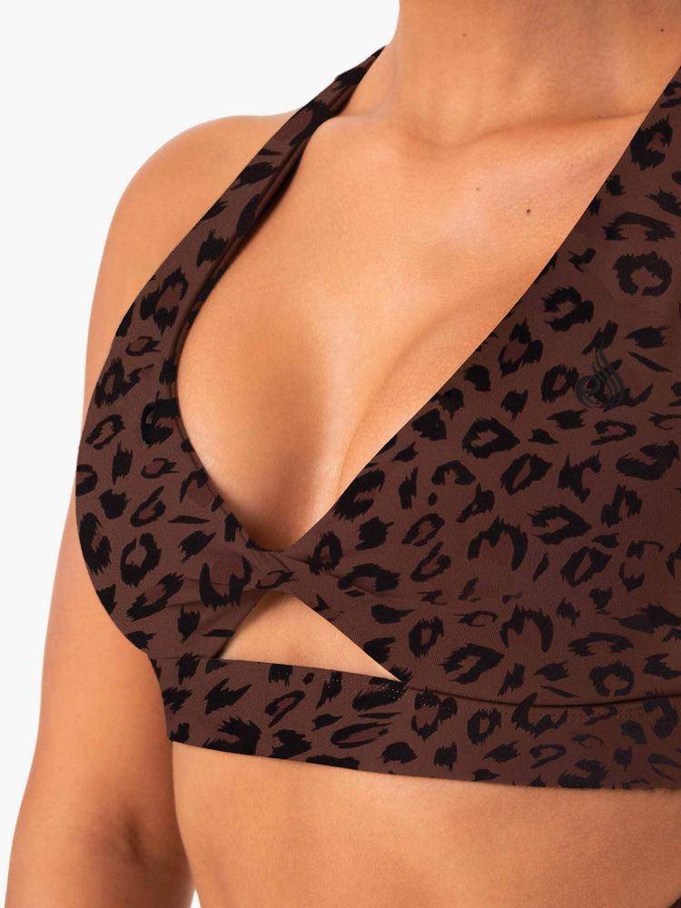 Chocolate Leopard Ryderwear Women Sports Bra Adapt Twist Women's Sports Bra | AU2514ZG