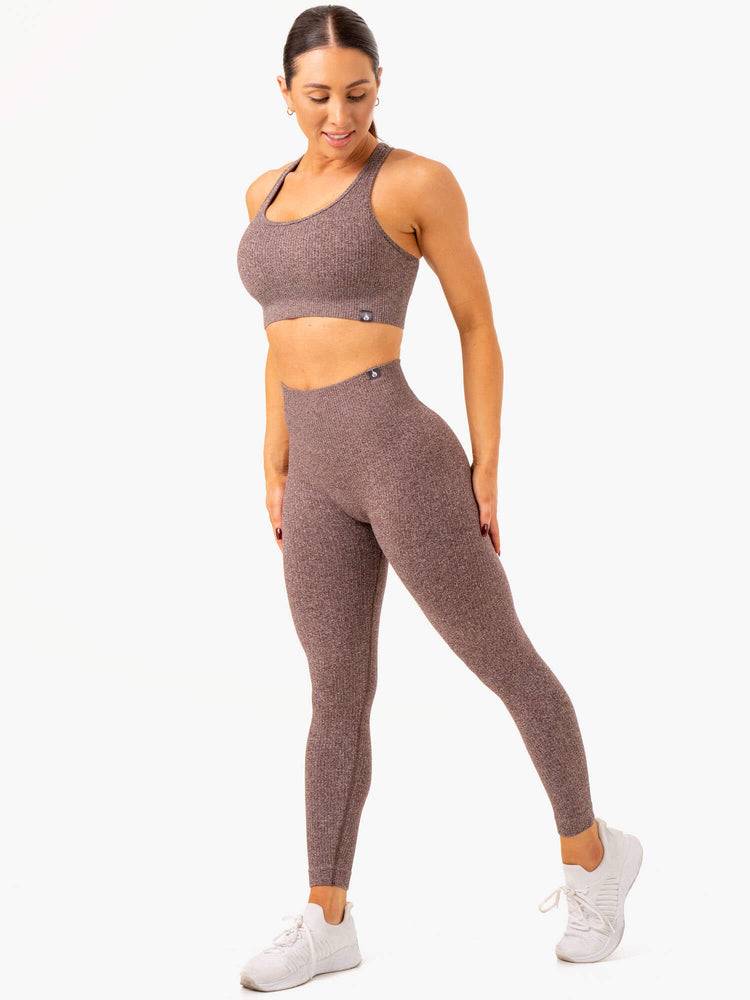 Chocolate Marl Ryderwear Women Leggings Rib Seamless Women's Leggings | AU1895MA