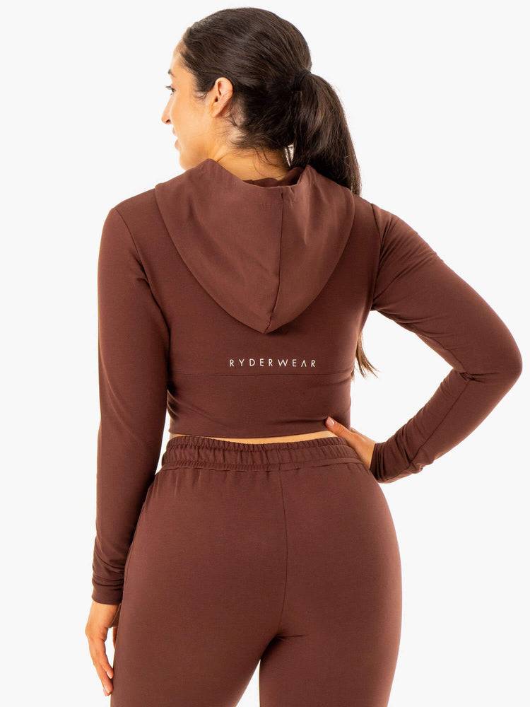 Chocolate Ryderwear Women Hoodie Luxe Cropped Zip Women's Hoodie | AU1692TV