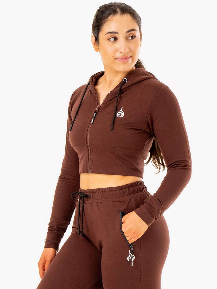 Chocolate Ryderwear Women Hoodie Luxe Cropped Zip Women's Hoodie | AU1692TV