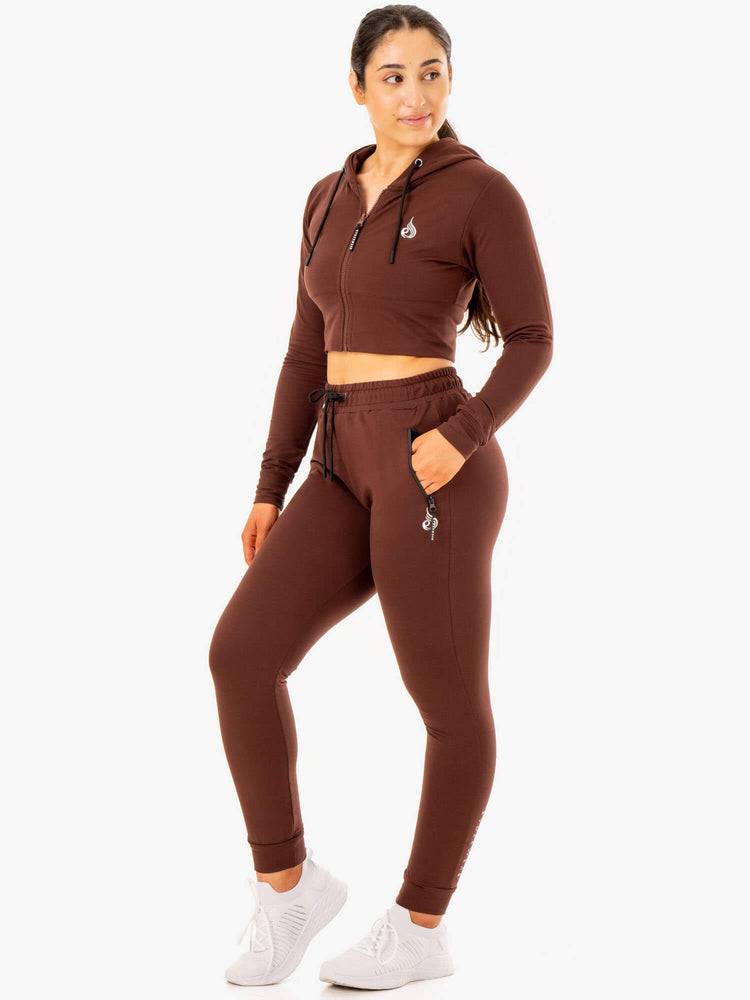 Chocolate Ryderwear Women Hoodie Luxe Cropped Zip Women's Hoodie | AU1692TV