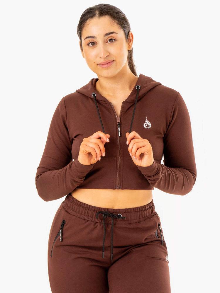 Chocolate Ryderwear Women Hoodie Luxe Cropped Zip Women\'s Hoodie | AU1692TV