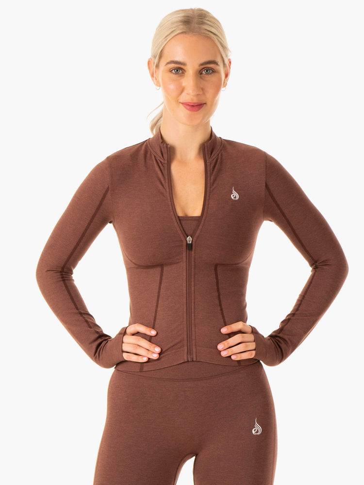 Chocolate Ryderwear Women Jackets Enhance Seamless Zip Up Women's Jackets | AU1709CE