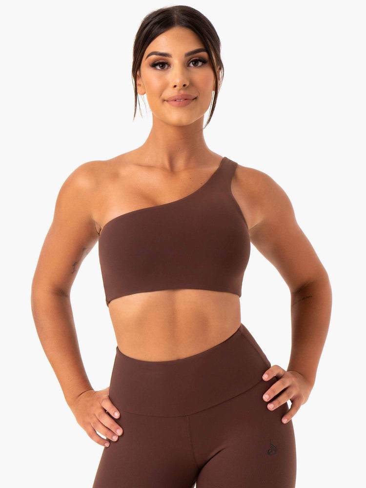 Chocolate Ryderwear Women Sports Bra Adapt One Shoulder Women's Sports Bra | AU2347TV