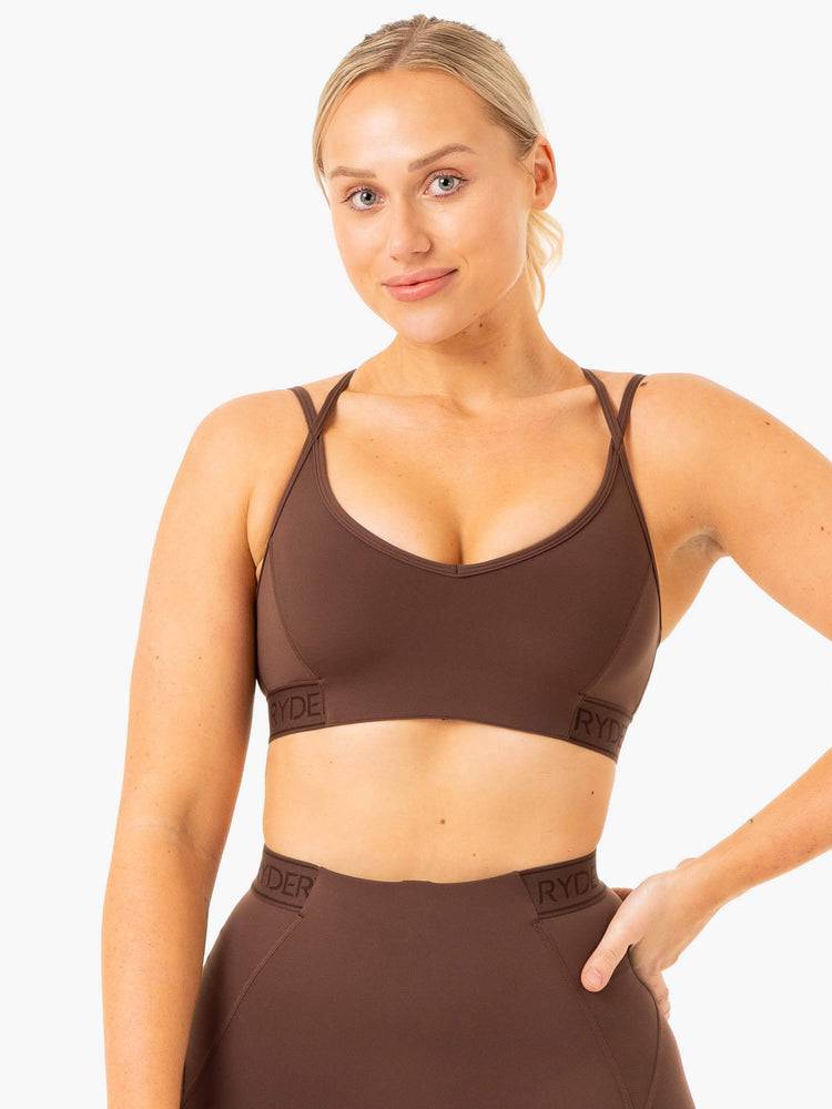 Chocolate Ryderwear Women Sports Bra Level Up V-Neck Women\'s Sports Bra | AU2327NB