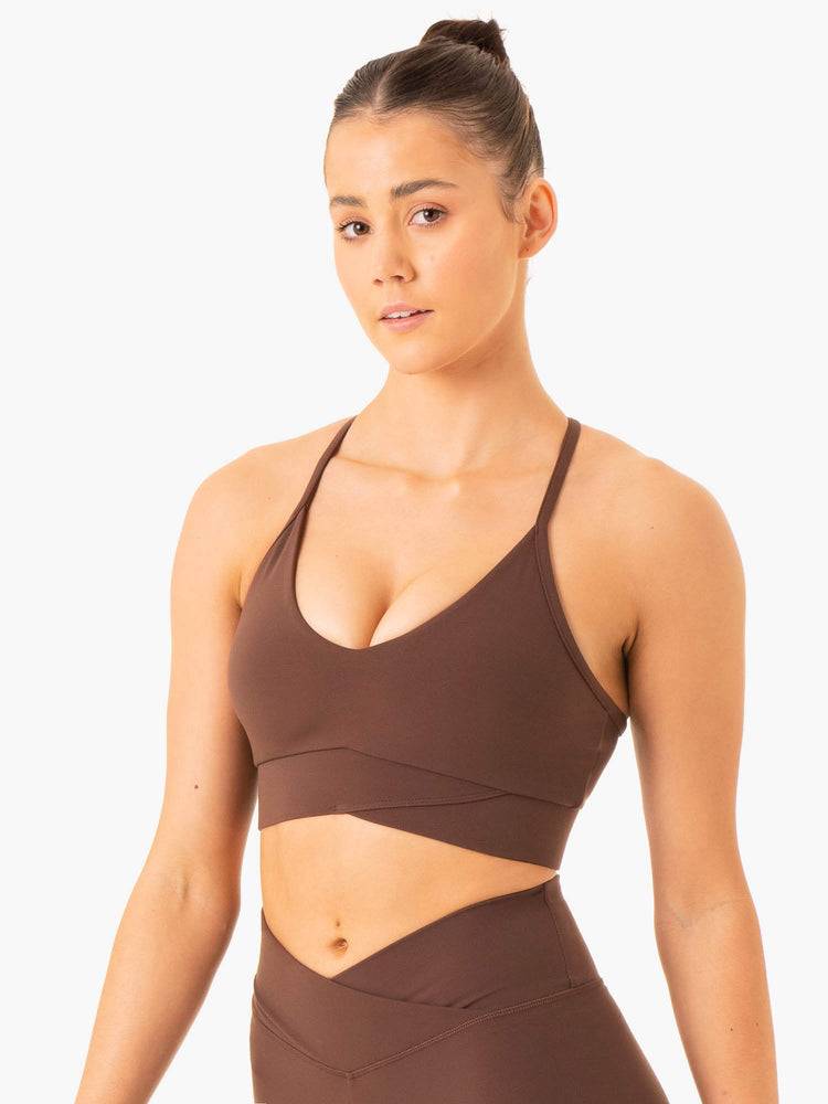 Chocolate Ryderwear Women Sports Bra Serene Cross Over Women's Sports Bra | AU2278LH