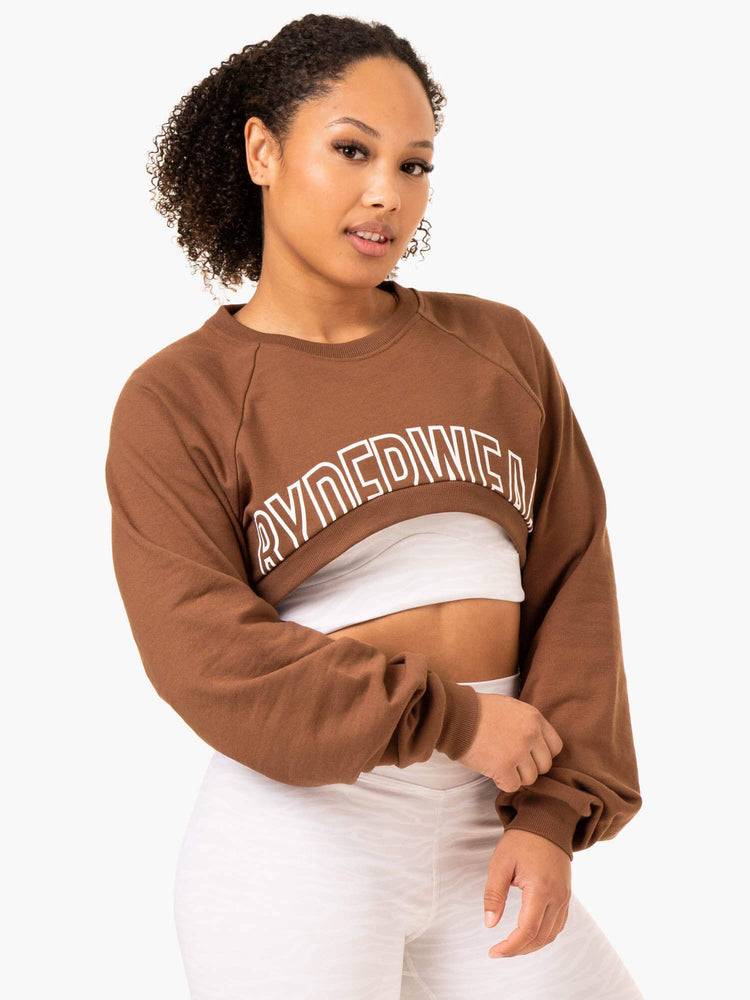 Chocolate Ryderwear Women Sweaters Emerge Super Crop Women\'s Sweaters | AU2650UT