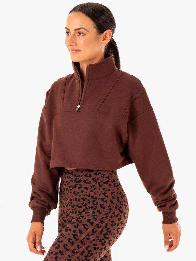 Chocolate Ryderwear Women Sweaters Evolution Half Zip Women's Sweaters | AU2583EX