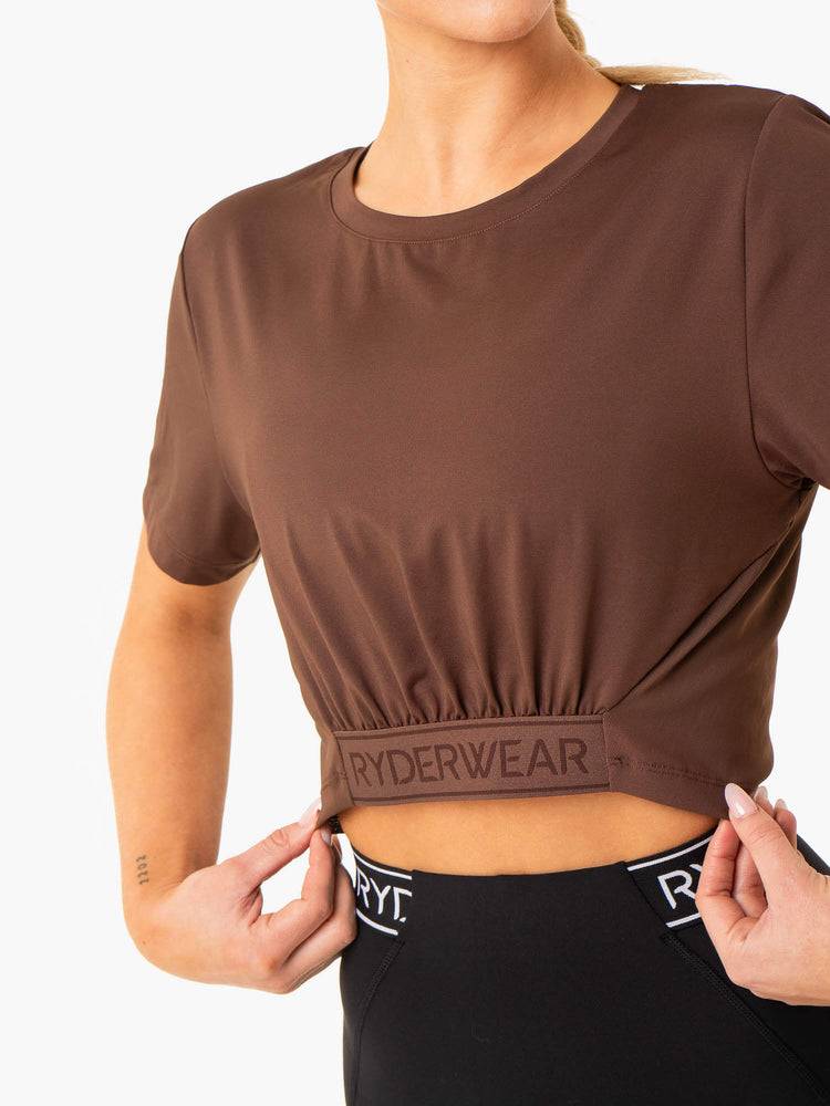 Chocolate Ryderwear Women T Shirts Level Up Cropped Women's T Shirts | AU2784GL