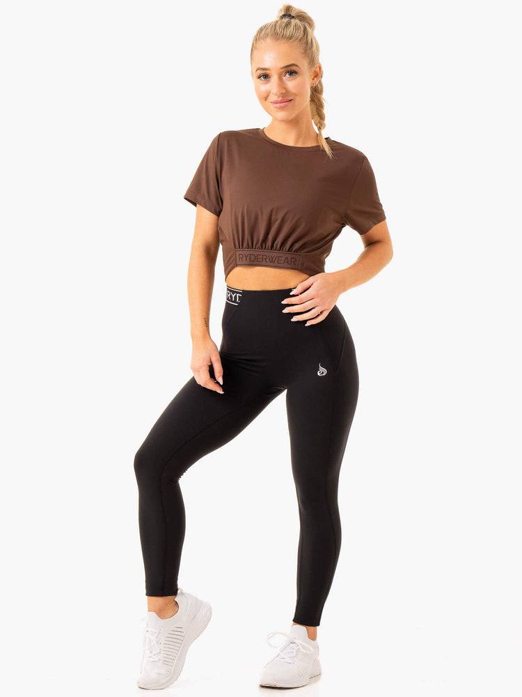 Chocolate Ryderwear Women T Shirts Level Up Cropped Women's T Shirts | AU2784GL