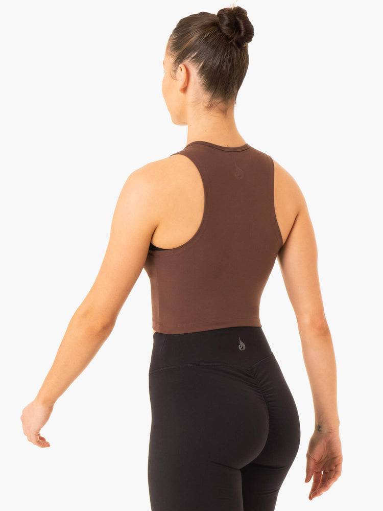 Chocolate Ryderwear Women Tanks Embody Zip Up Crop Women's Tanks | AU2822EX