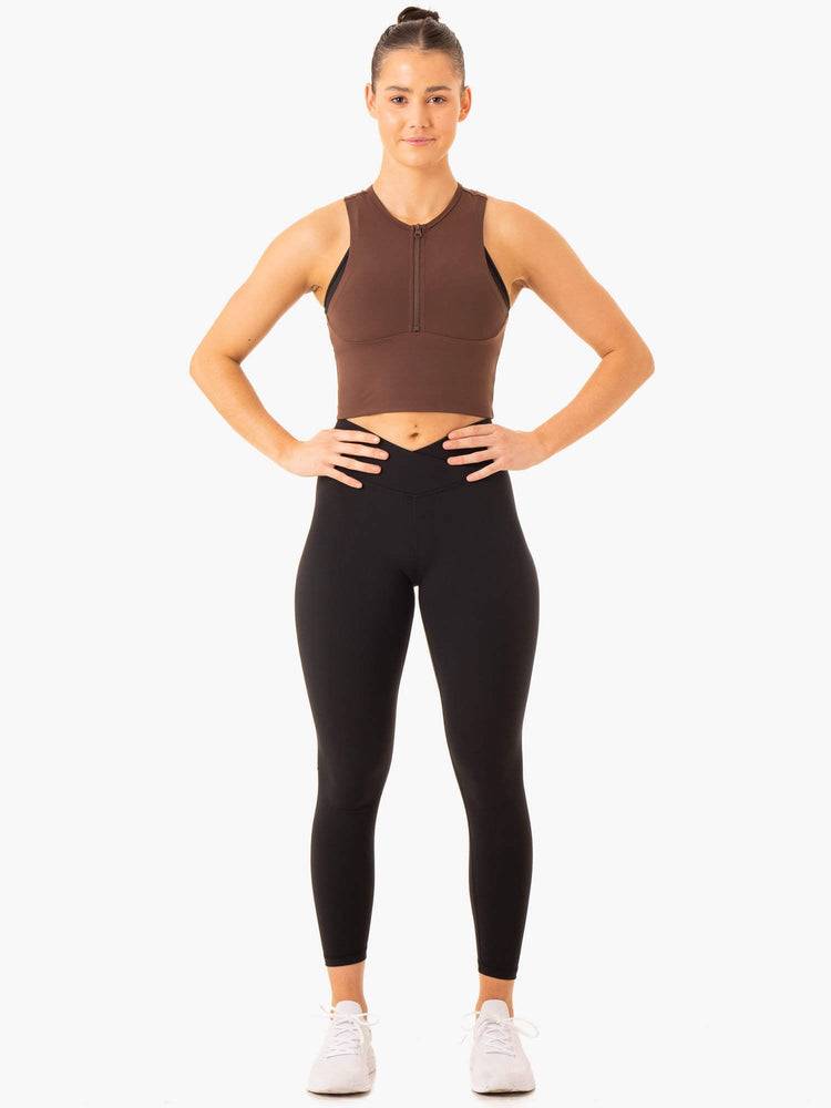 Chocolate Ryderwear Women Tanks Embody Zip Up Crop Women's Tanks | AU2822EX