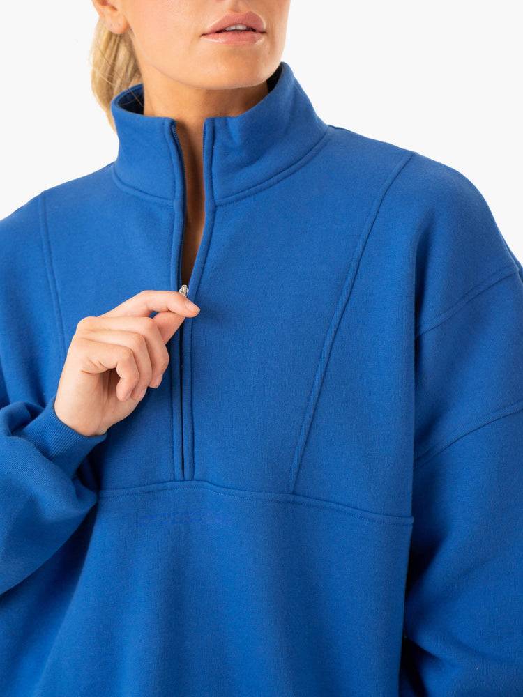 Cobalt Blue Ryderwear Women Hoodie Sideline Half Zip Jumper Women's Hoodie | AU1693YU