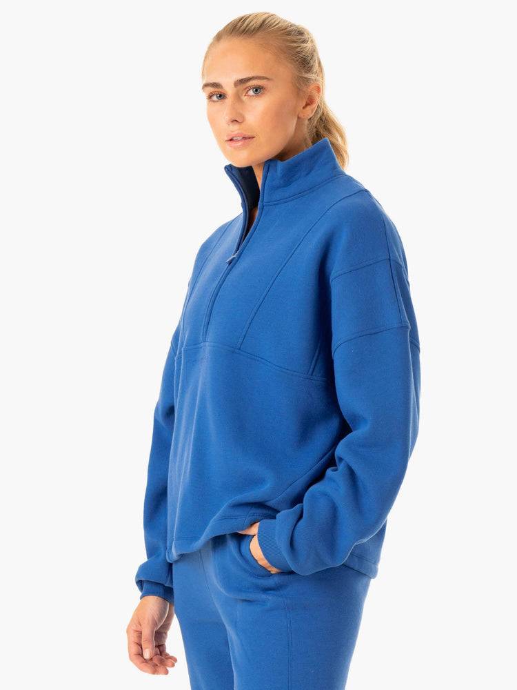 Cobalt Blue Ryderwear Women Hoodie Sideline Half Zip Jumper Women's Hoodie | AU1693YU