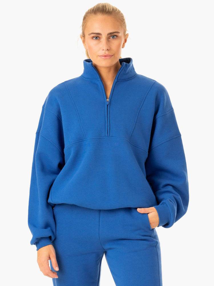 Cobalt Blue Ryderwear Women Hoodie Sideline Half Zip Jumper Women's Hoodie | AU1693YU