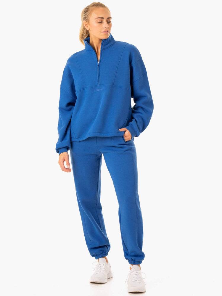 Cobalt Blue Ryderwear Women Hoodie Sideline Half Zip Jumper Women's Hoodie | AU1693YU