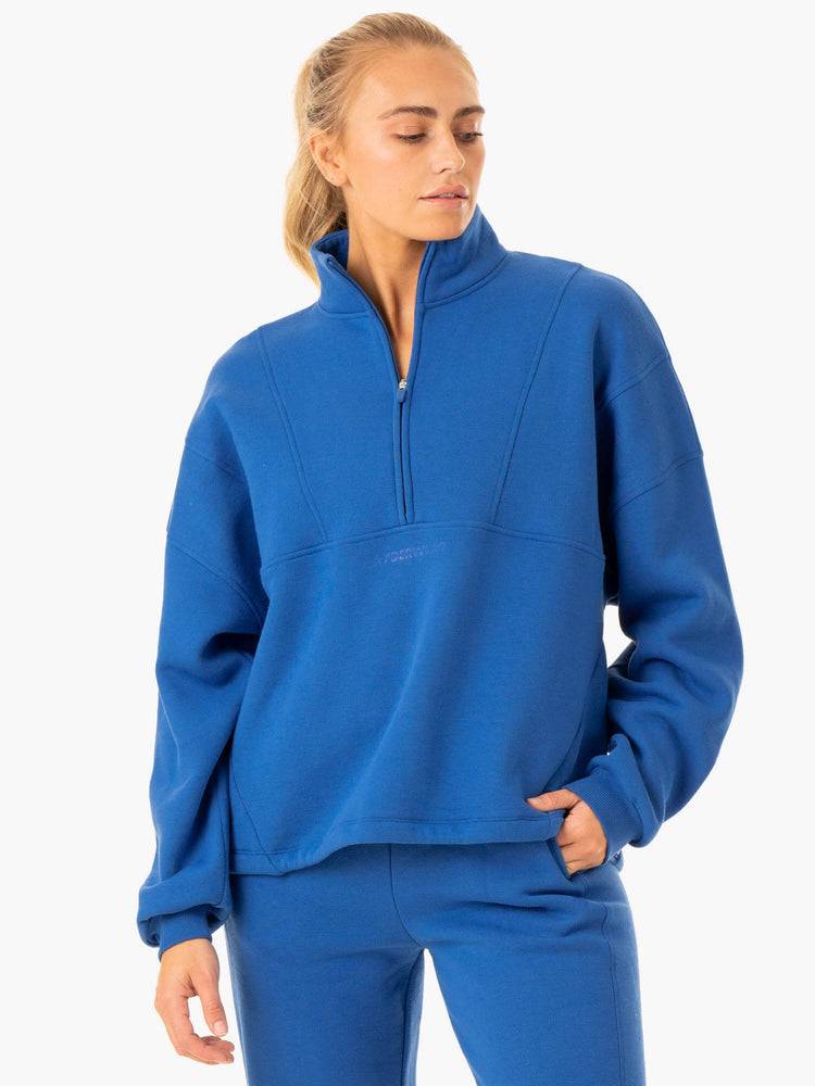 Cobalt Blue Ryderwear Women Hoodie Sideline Half Zip Jumper Women\'s Hoodie | AU1693YU