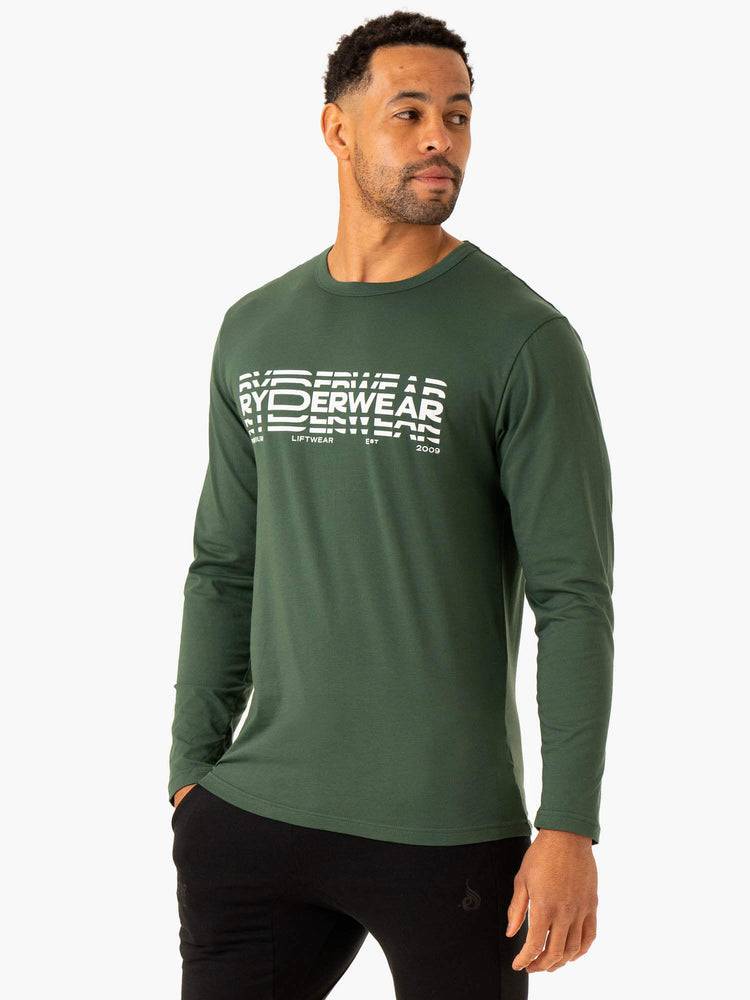 Dark Green Ryderwear Men T Shirts Graphic Long Sleeve Men's T Shirts | AU1236JJ