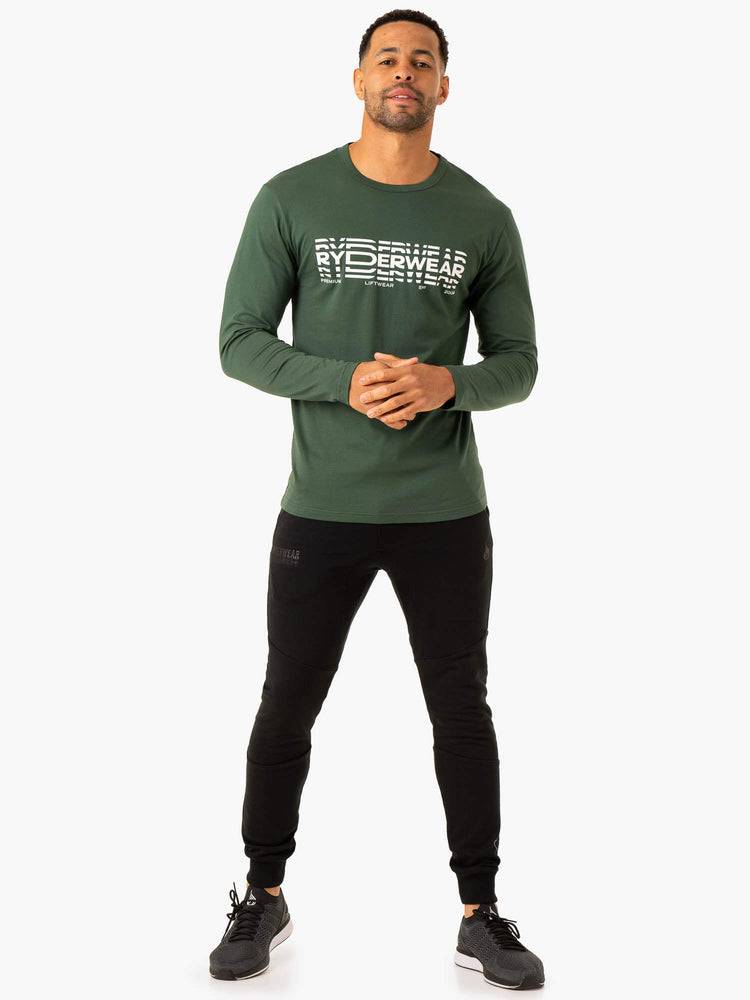 Dark Green Ryderwear Men T Shirts Graphic Long Sleeve Men's T Shirts | AU1236JJ