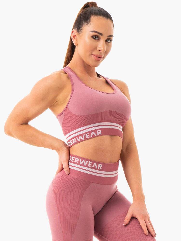 Dusty Pink Ryderwear Women Sports Bra Freestyle Seamless Longline Women's Sports Bra | AU2503TV