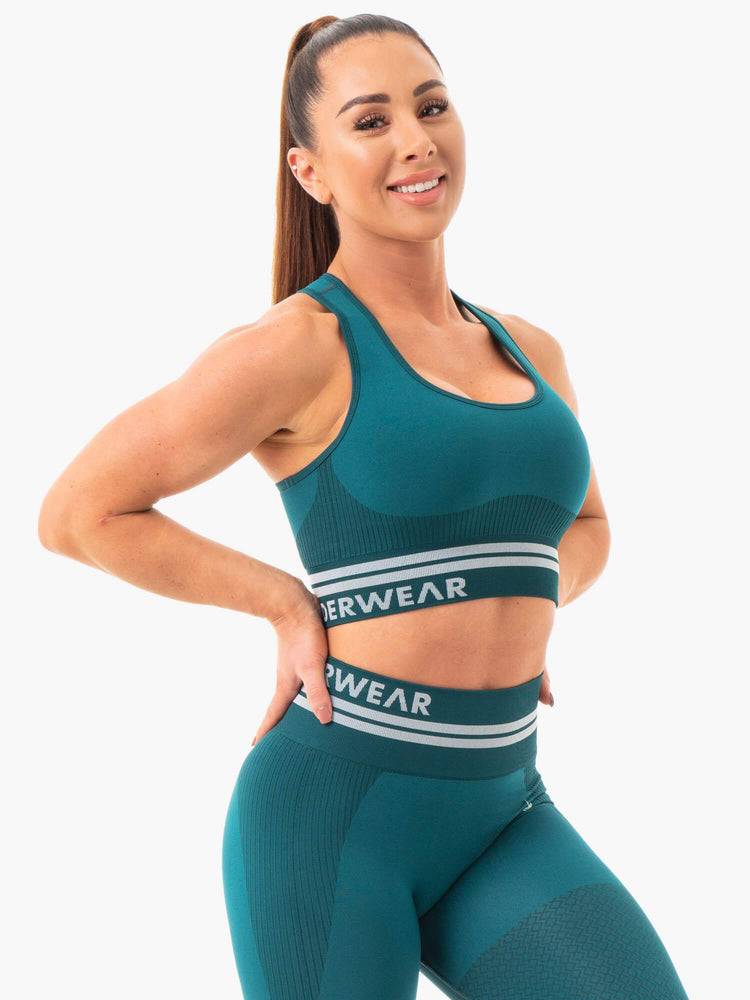 Emerald Green Ryderwear Women Sports Bra Freestyle Seamless Longline Women's Sports Bra | AU2533QZ