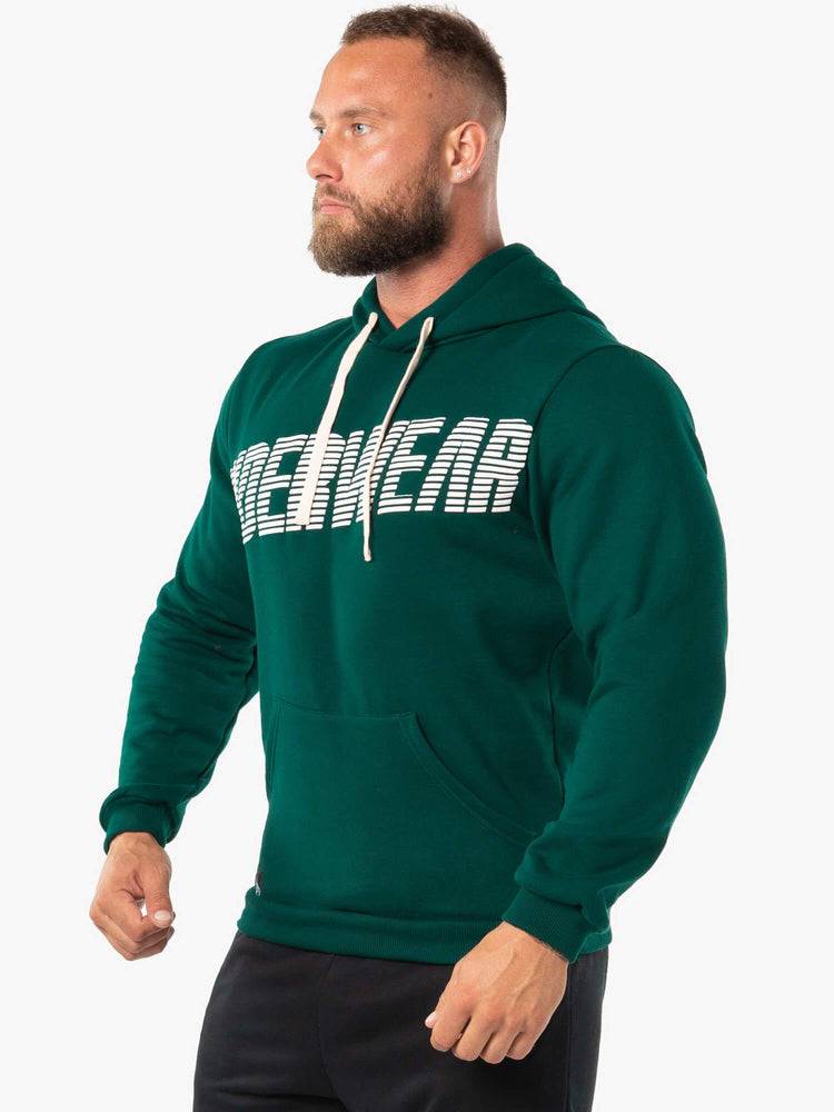 Forest Green/White Ryderwear Men Hoodie Block Fleece Pullover Men's Hoodie | AU1451BC