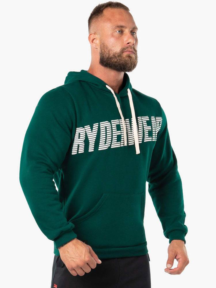 Forest Green/White Ryderwear Men Hoodie Block Fleece Pullover Men's Hoodie | AU1451BC