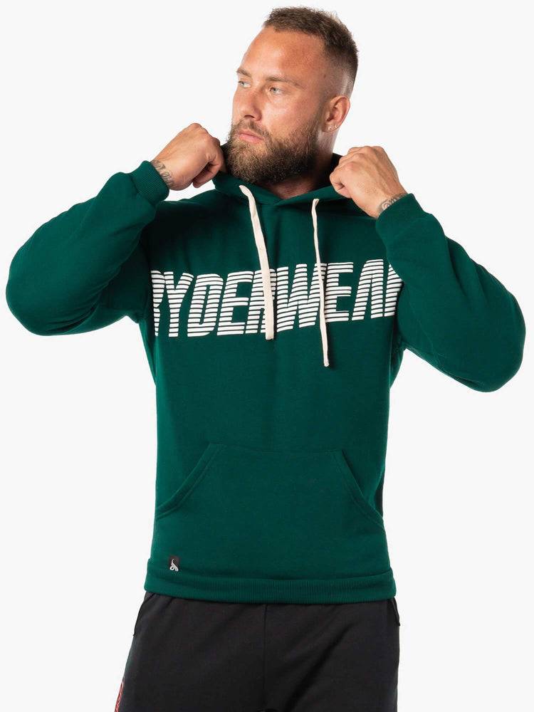 Forest Green/White Ryderwear Men Hoodie Block Fleece Pullover Men's Hoodie | AU1451BC