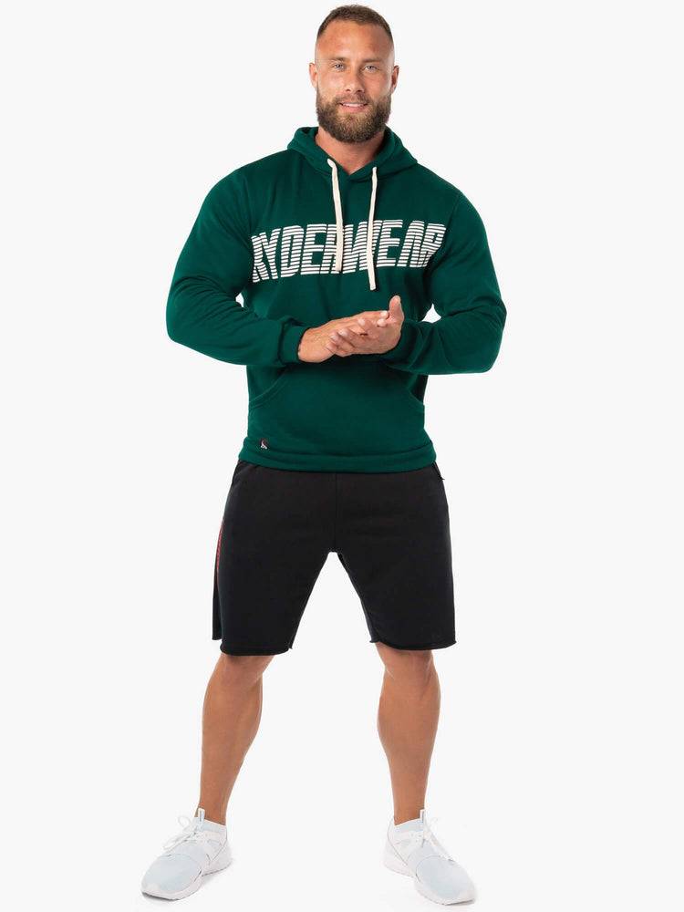 Forest Green/White Ryderwear Men Hoodie Block Fleece Pullover Men's Hoodie | AU1451BC