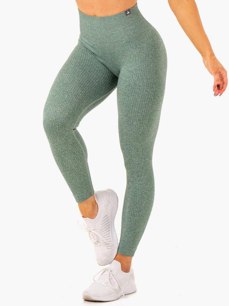 Green Marl Ryderwear Women Leggings Rib Seamless Women\'s Leggings | AU1879PQ