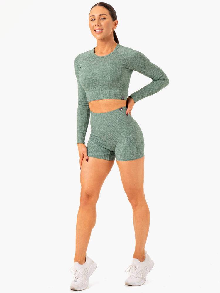 Green Marl Ryderwear Women Shorts Rib Seamless Women's Shorts | AU2136UT