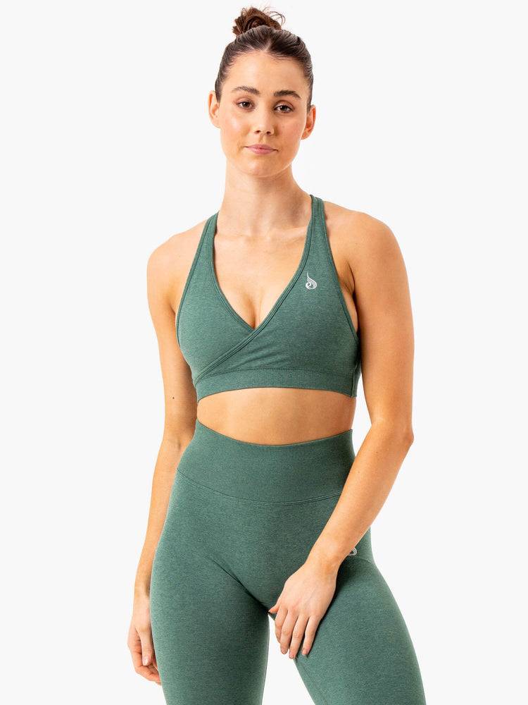 Green Marl Ryderwear Women Sports Bra Essential Seamless Cross Over Women's Sports Bra | AU2267IS