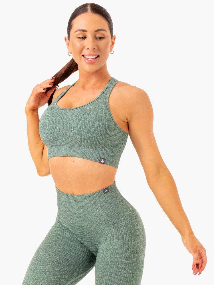 Green Marl Ryderwear Women Sports Bra Rib Seamless Women's Sports Bra | AU2431NB