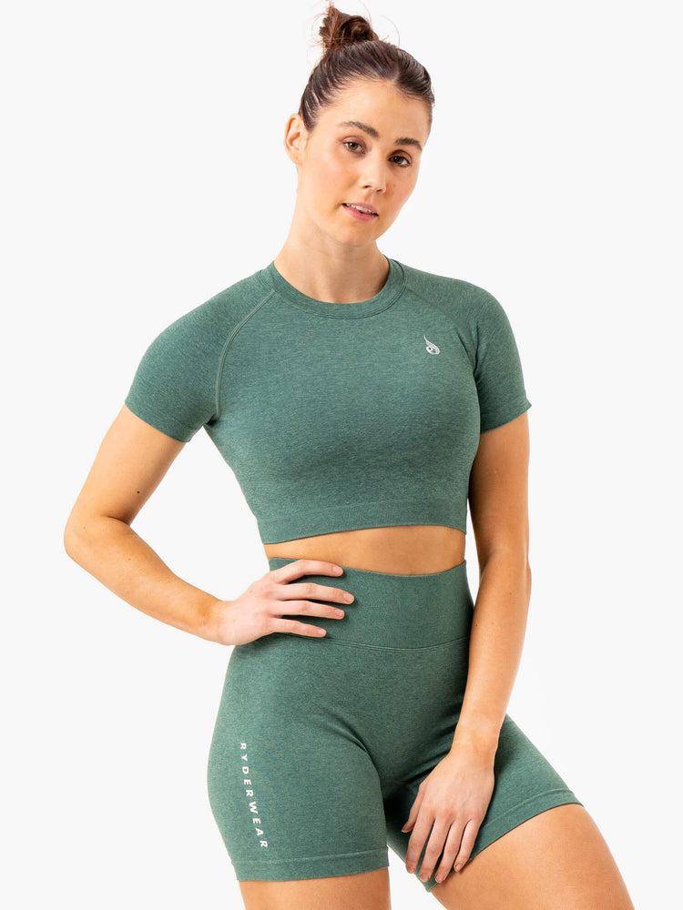 Green Marl Ryderwear Women T Shirts Essential Seamless Tee Women's T Shirts | AU2801BC