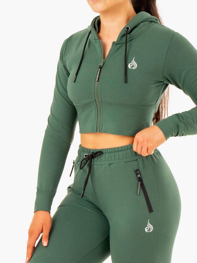 Green Ryderwear Women Hoodie Luxe Cropped Zip Women's Hoodie | AU1670OR