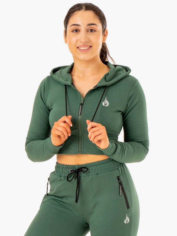 Green Ryderwear Women Hoodie Luxe Cropped Zip Women's Hoodie | AU1670OR