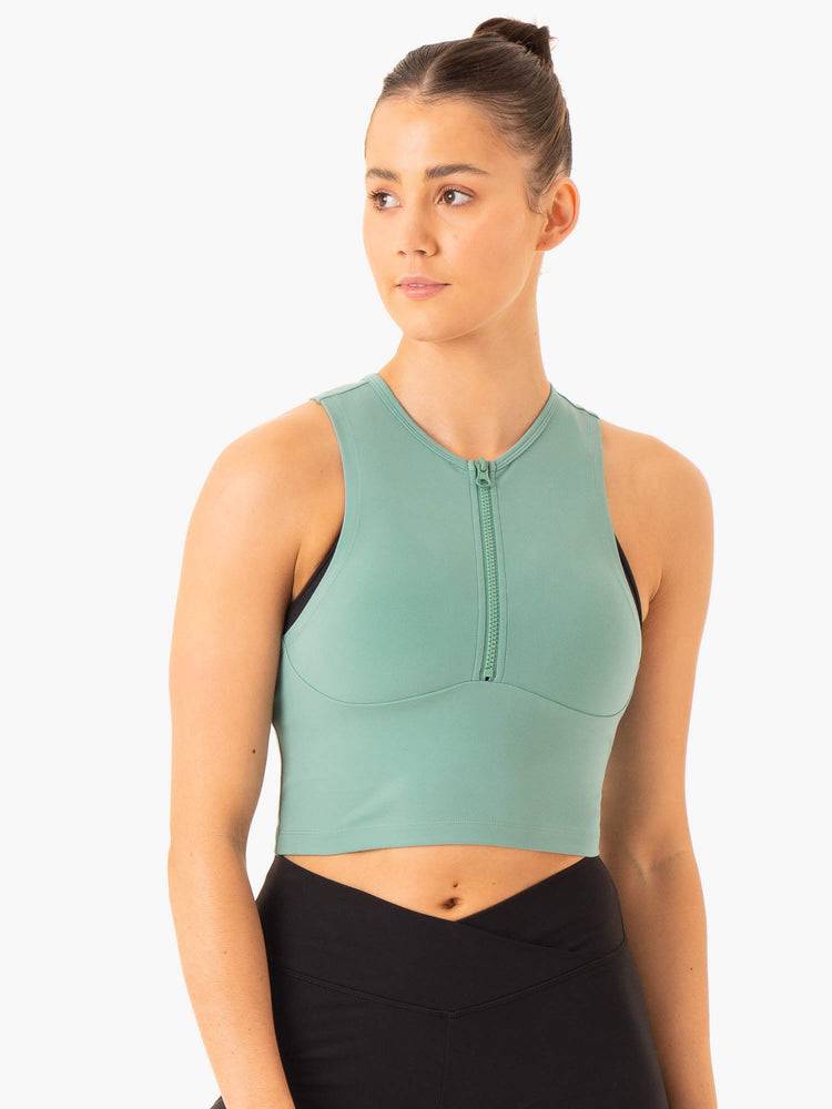 Green Ryderwear Women Tanks Embody Zip Up Crop Women's Tanks | AU2838FM